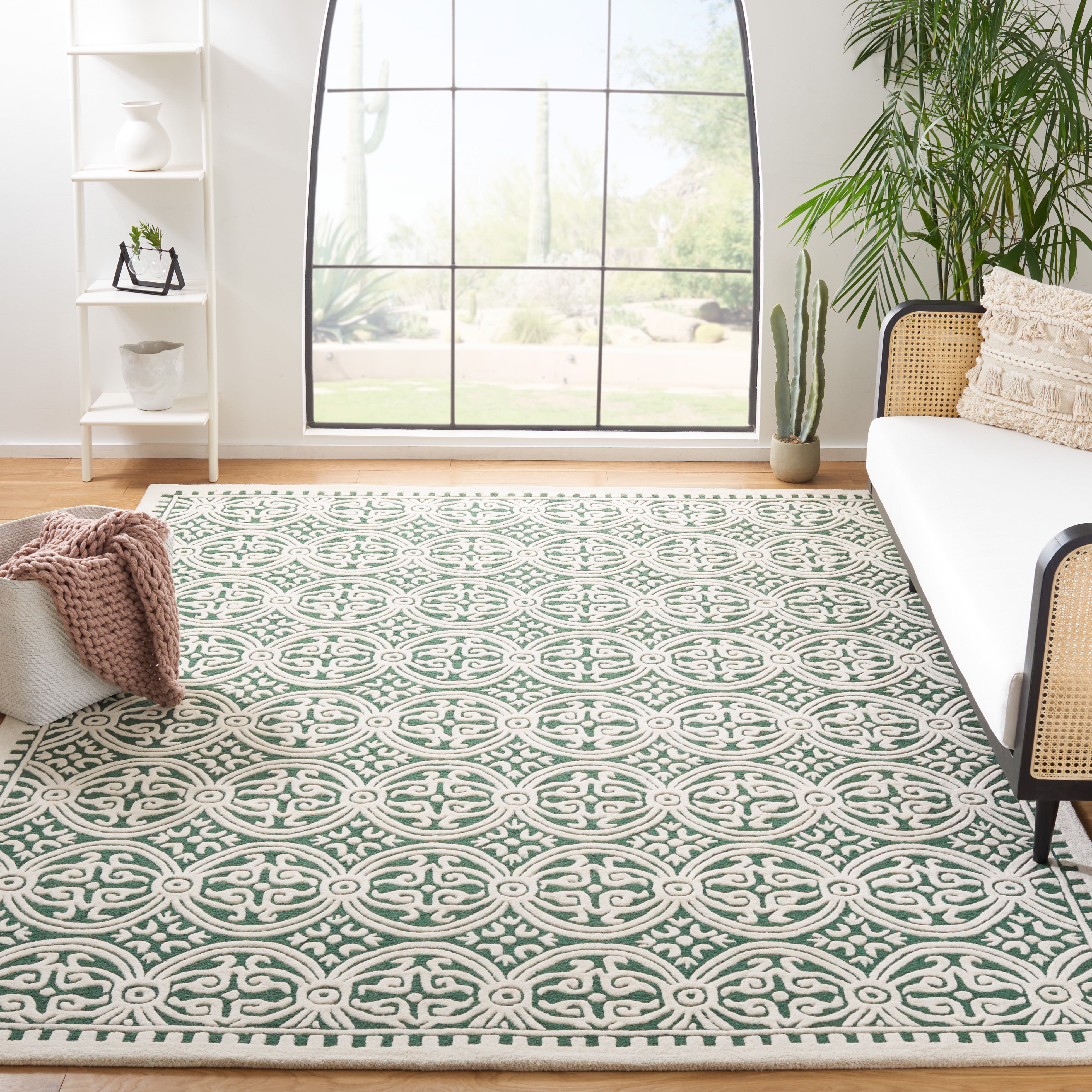SAFAVIEH Cambridge Leslie Geometric Wool Area Rug, Dark Green/Ivory, 9' x 12'