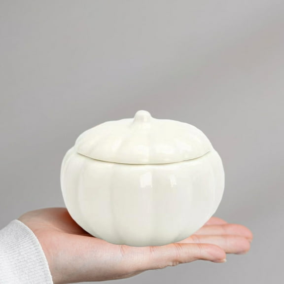 HBBKVI Pumpkins Jar with Cover Ceramic Pumpkins Shapes Tea Canister Portable Candy Jar Tank Can Candy Bowl Snack Thanksgiving Halloween Party Candlestick Halloween Decor
