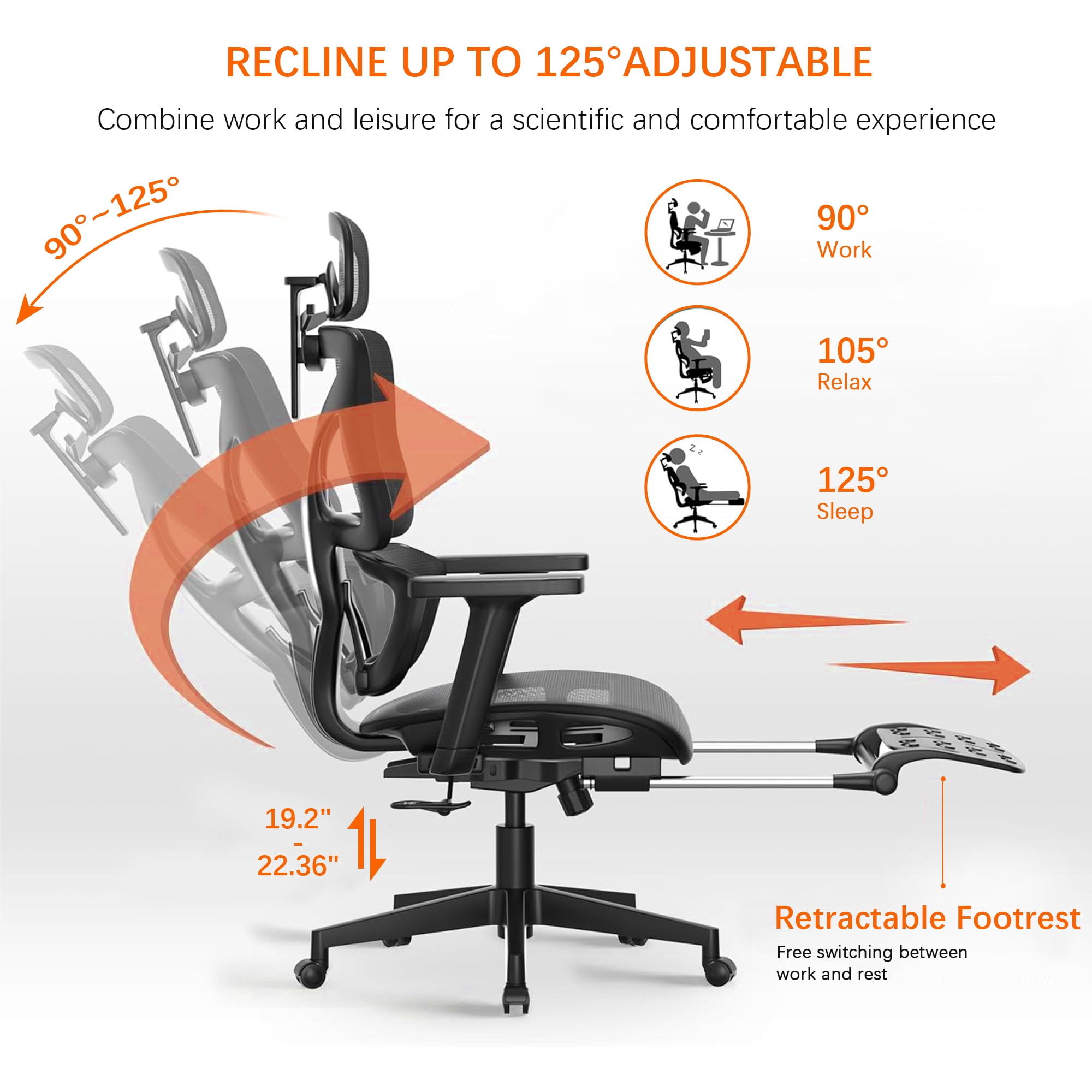 VECELO Foldable Office Chair, Ergonomic High-Back Mesh Rolling Work Swivel Computer Chair with Wheels, Comfortable Lumbar Support, Comfy Arms for Home, Gaming Room, Bedroom, Study, Student, Black