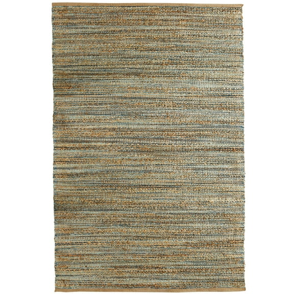 Laddha Home Designs 7.75' x 9.75' Tan and Blue Striped Handmade Rectangular Area Throw Rug