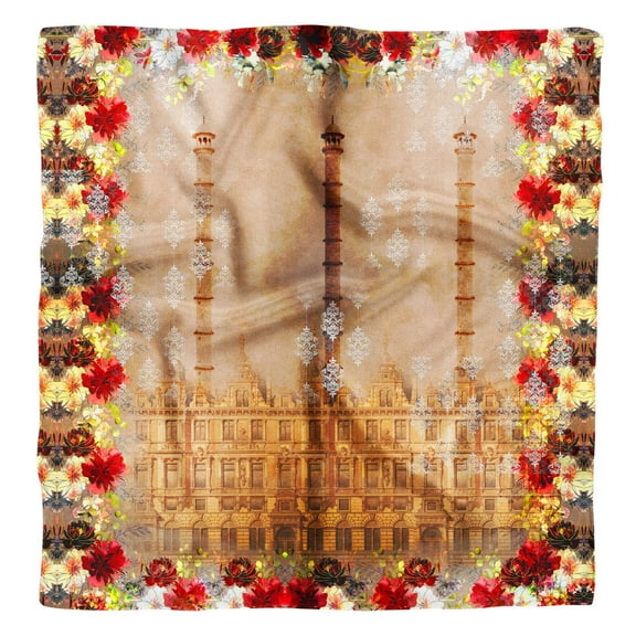 Phagun Brown Mughal Monuments Pure Silk Printed Scarf Square Dupatta Head Neck Wrap Bandanas For Women