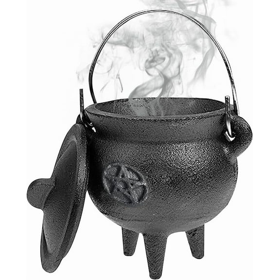 Cauldron Witches Cauldron Cast Iron Cauldron with Lid and Handle Halloween Witch Cauldron Pot 3.94x2.95x2.95inch Cauldron Decorative Candle Incense Burning Witchcraft Halloween Decorations