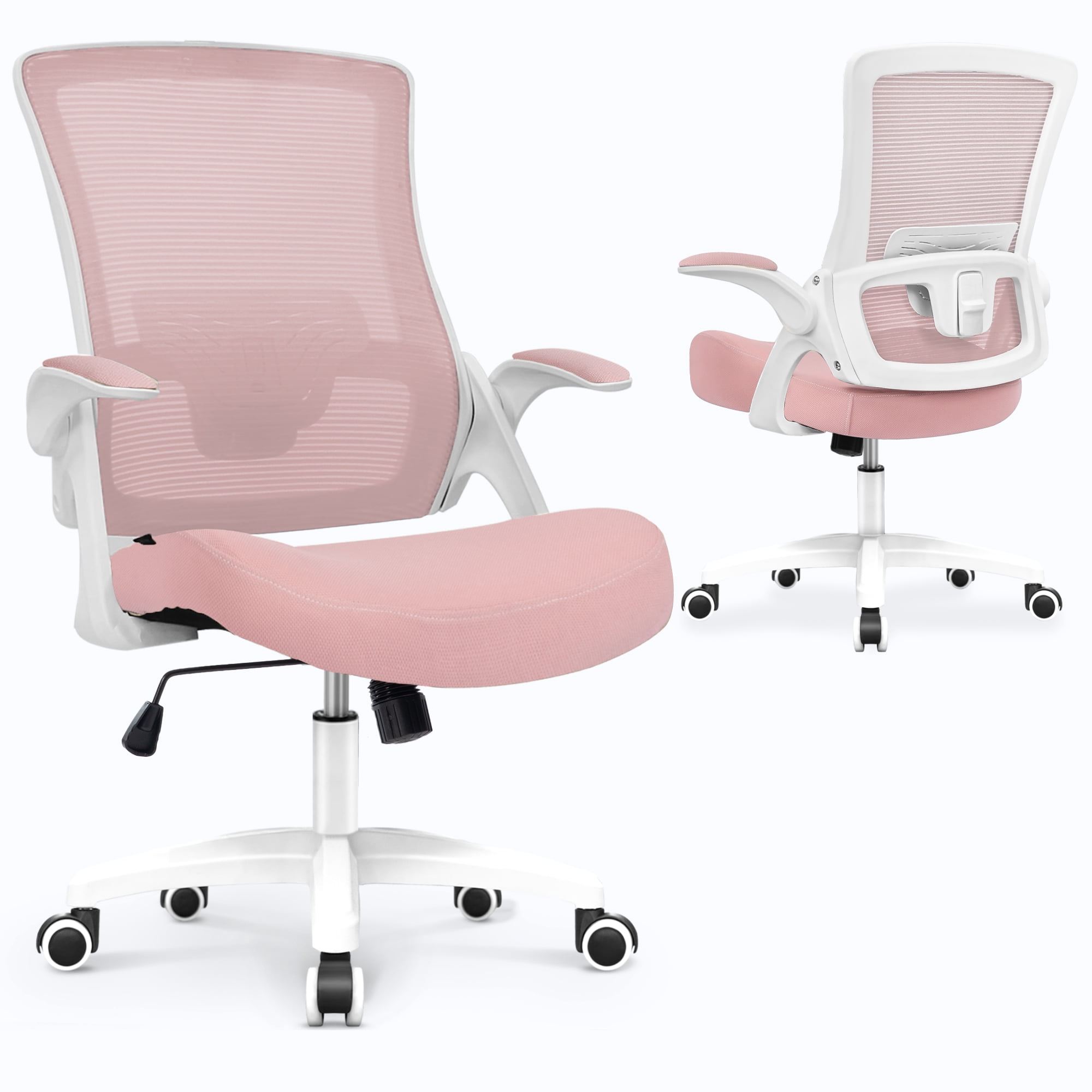 CELTOSS Ergonomic Office Chair, Wide Seat with Flip-Up Armrests, Lumbar Support, Adjustable Height, Comfy Home Task Computer Chair, Pink