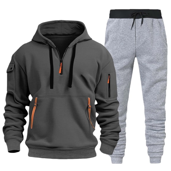 Sweatsuits for Men 2 Pcs Hoodie Men's Jogging Tracksuit Set Dark Gray L