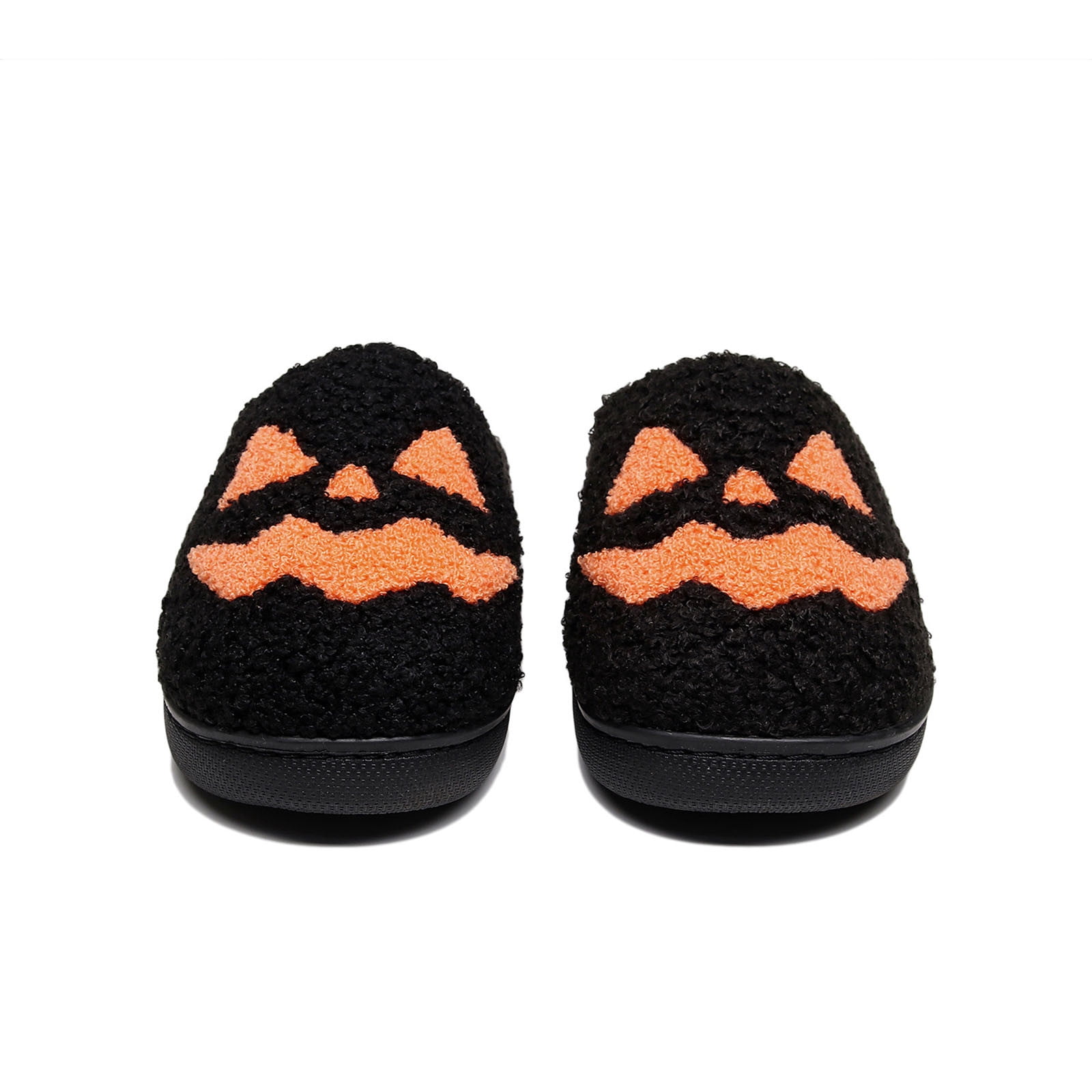 Women's Fashionable Casual Versatile Indoor Home Funny Halloween Pumpkin Face Embroidery Fashionable Fall And Winter Style Trendy Warm Flat Slippers