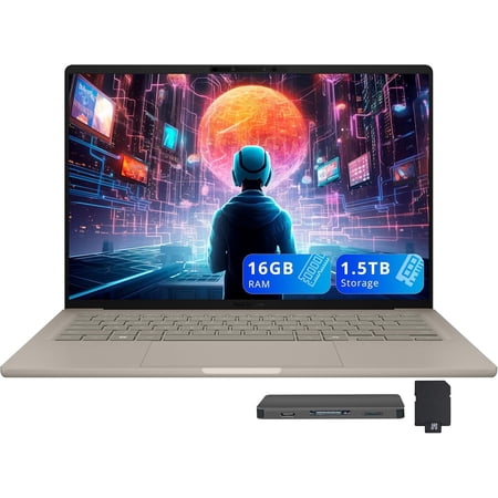 ASUS Zenbook 14" FHD+ OLED Laptop, Snapdragon X Plus X1P-42-100, 16GB LPDDR5X, 1.5TB Storage (512GB SSD+1TB Docking Station), Adreno Graphics, Backlit Keyboard, Copilot+ PC, Win 11, Zabriskie Beige