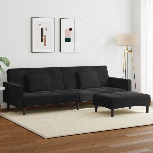 vidaXL Canapé-Lit 2 Places avec Repose-Pieds en Velours Noir