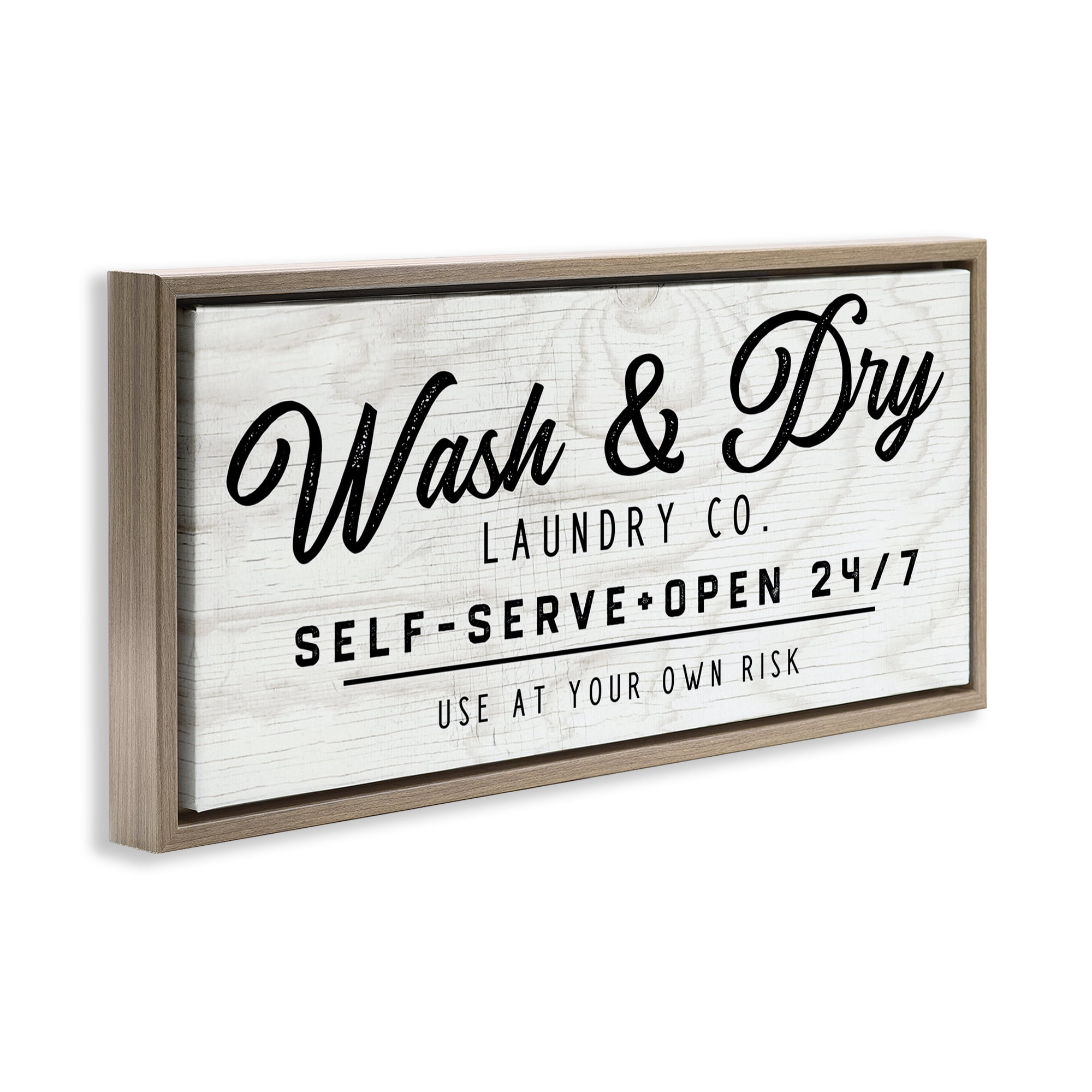 Stupell Industries Self Service Laundry Typography Painting Brown Floater Framed Art Print Wall Art, 31 x 14