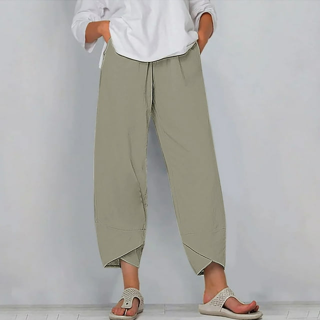 RXIRUCGD Women's Summer Comfortable Loose Wide Legged Fashion Solid Color Capris, Gray, Size: M