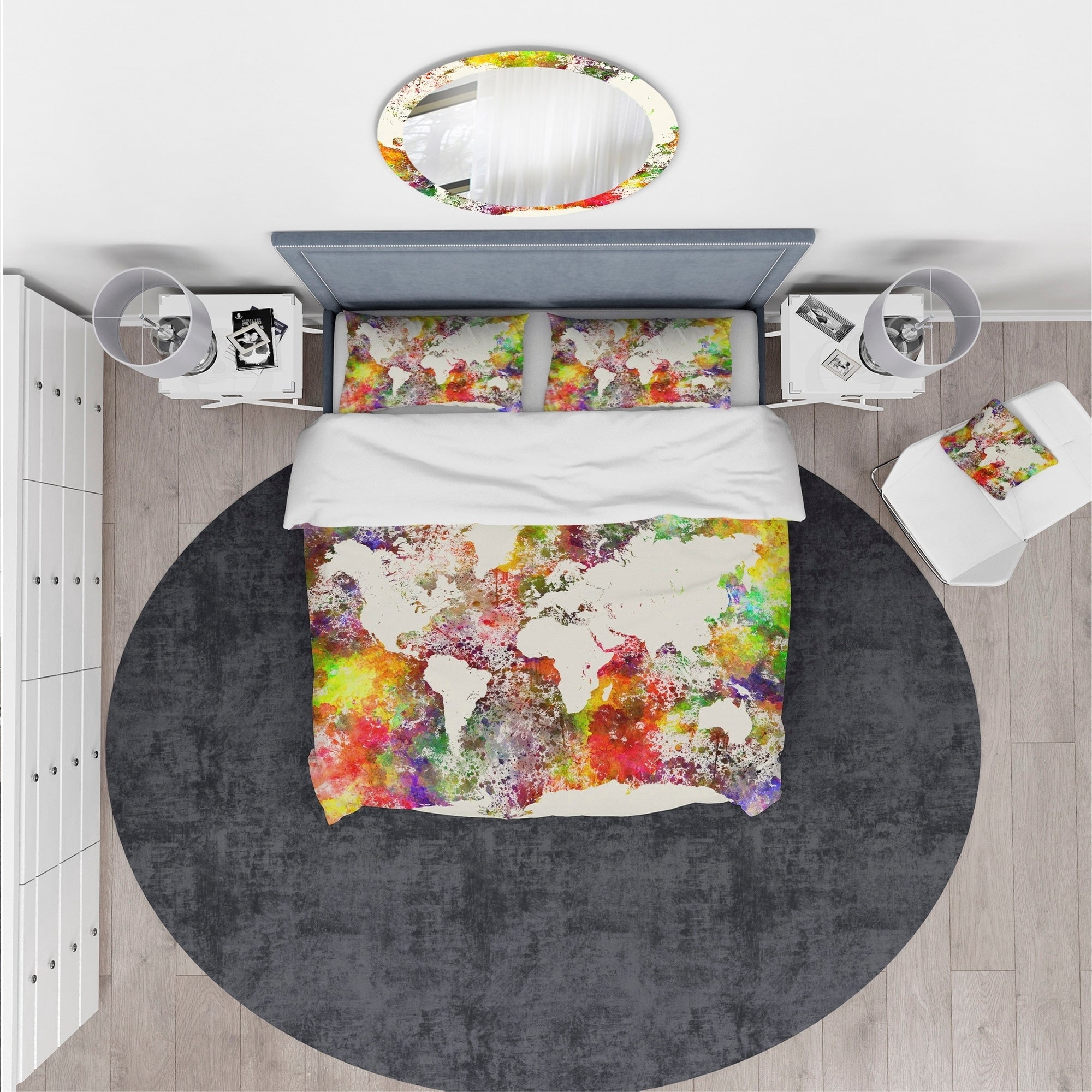 Designart 'World Map in Great Colors' Watercolor Map Duvet Cover Set