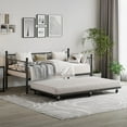 thumbnail image 5 of Senfot Twin Daybed Frame with Trundle, Floral Headboard, Heavy Duty Steel Slats, Pull-Out Trundle, Modern Metal Bed Frame, Black, for Guest Room or Living Room, 5 of 8
