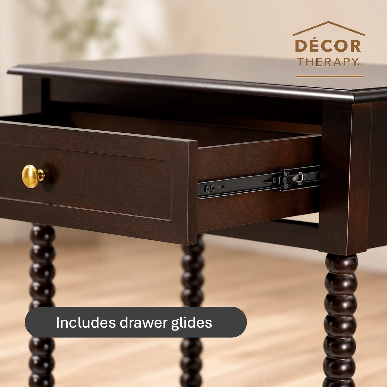 Decor Therapy Preston Traditional Single Drawer Side Table, Classic Bedside End Table with Lower Shelf, Walnut