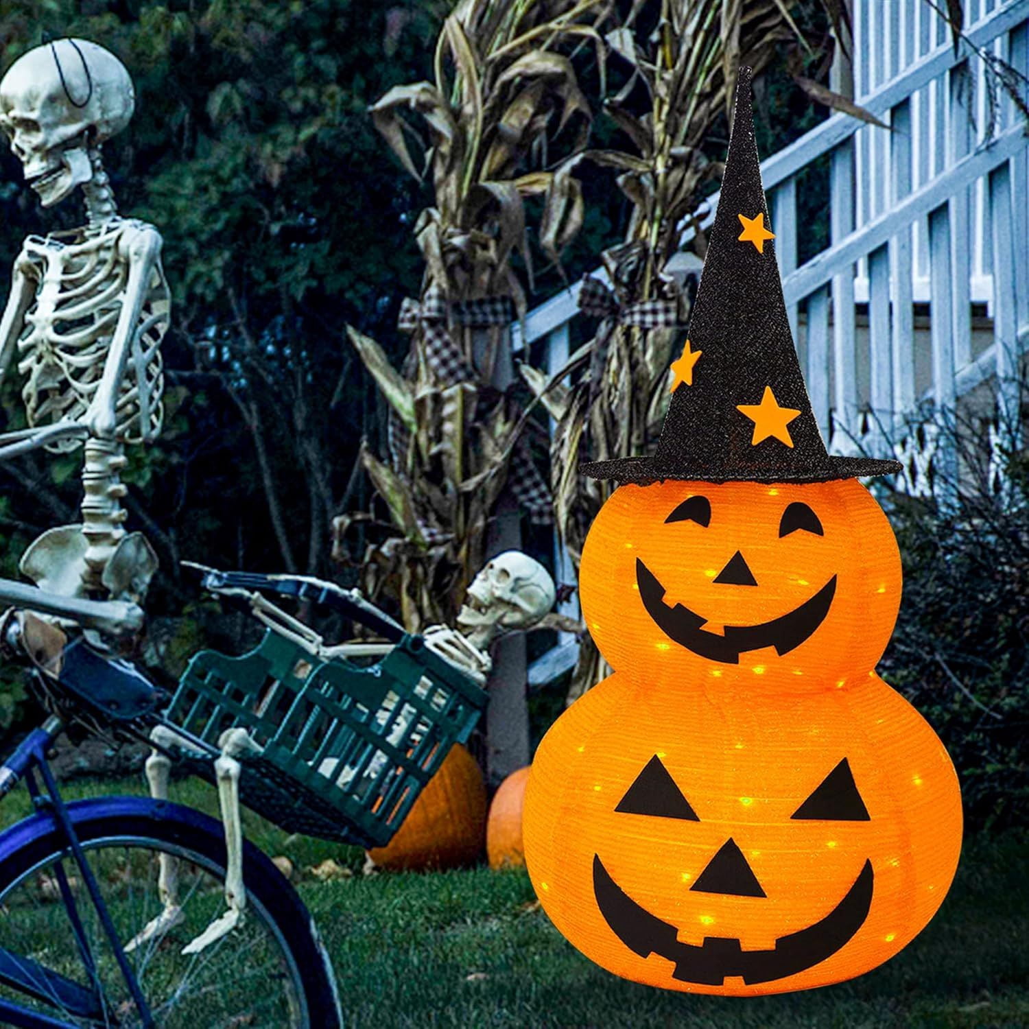 3 FT Collapsible Pumpkin Man with 50 LED Lights for Halloween Decor