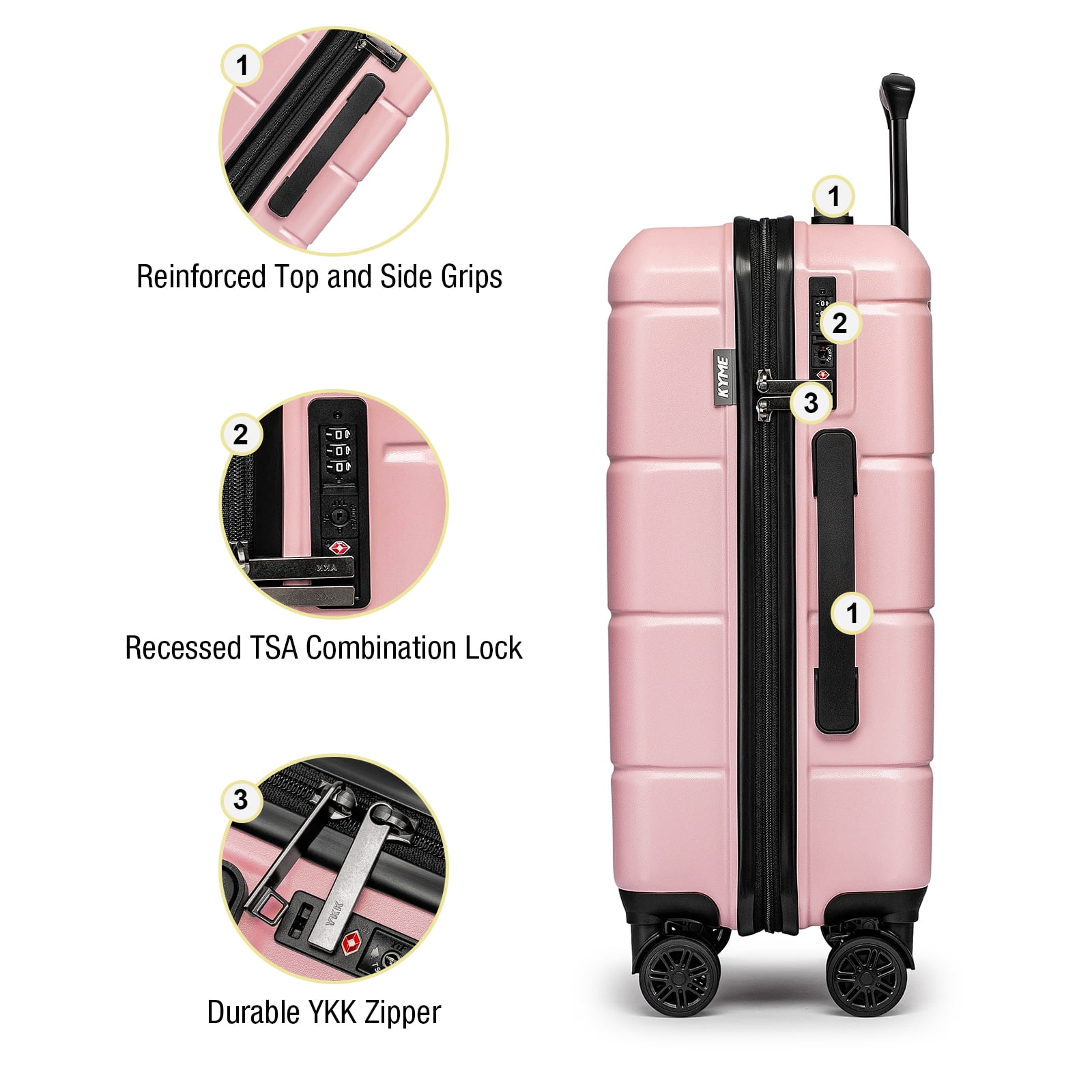 3 Piece Hardside Carry On Luggage Sets TSA Lock Spinner Wheels 22"26"30" Suitcase with Cup Holder