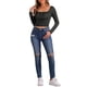 thumbnail image 2 of INSPIRAR CHIC Camiseta Casual de Cuello Cuadrado con Fruncidos de Manga Larga Ajustada y Cortada Talla XL Negra, 2 of 5