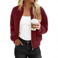 thumbnail image 5 of ClodeEU Women Cropped Fleece Jacket,Long Sleeve Faux Fuzzy Zip Up Plush Jacket Coat With Pockets Wine,Womens Plus L, 5 of 9