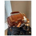 thumbnail image 3 of Women's Vintage Boston Bag Top Handle Satchel Purse Wide Strap Crossbody Handbag with Pom Pom Charm, 3 of 7