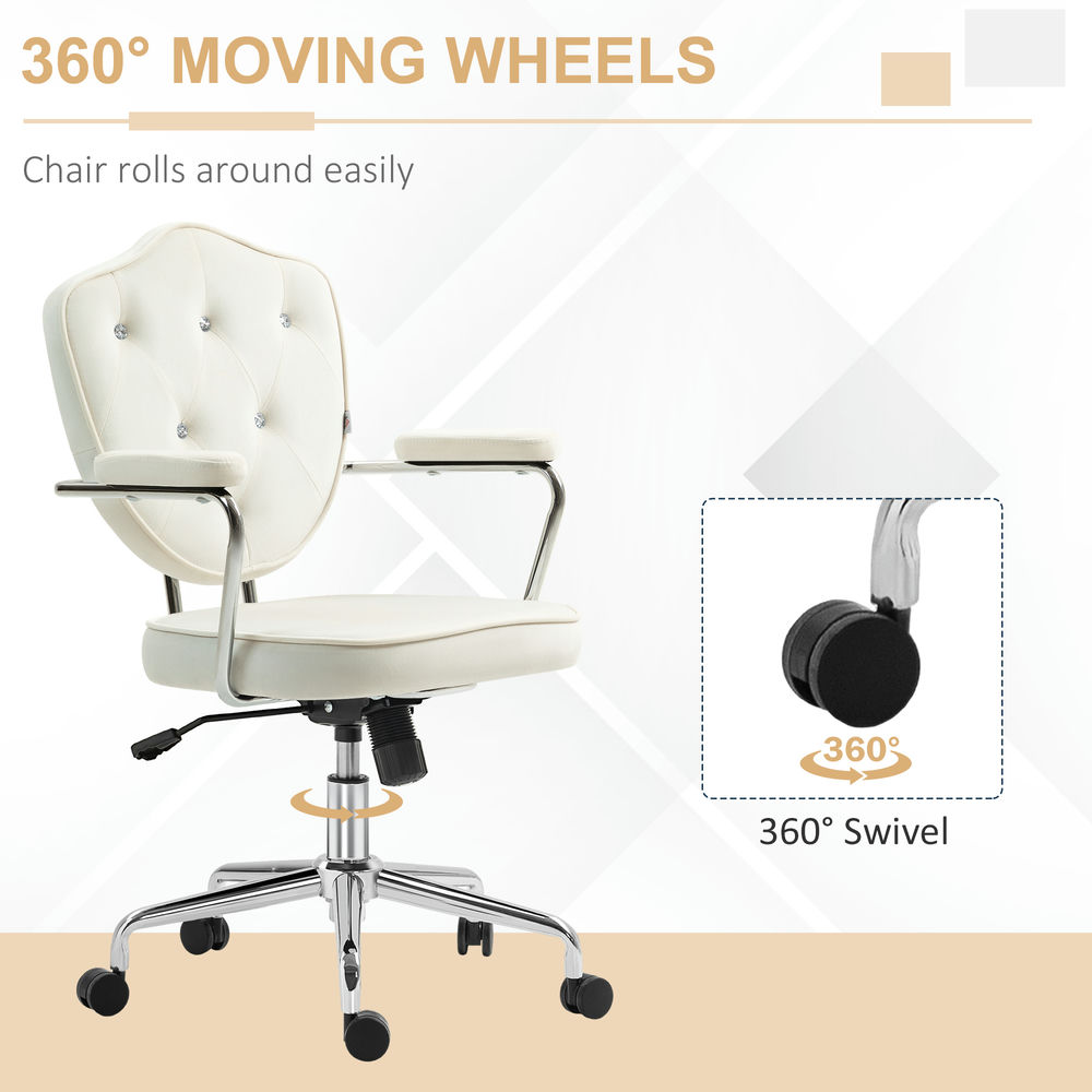 Demi Bonn Modern Desk Chairs with Wheels and Armrests, Velvet-Feel Fabric Office Chair, Home Computer Executive Swive Chairl, White