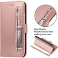 thumbnail image 6 of Wallet Case for iPhone Xs iPhone X, 5 Card Slots Magnetic Closure Zipper Pocket Handbag PU Leather Flip Case with Wrist Strap TPU Kickstand Cover for iPhone Xs/iPhone X - Rose Gold, 6 of 14