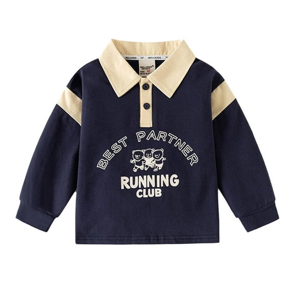 Wxolcjlv Toddler Boys Graphic Hoodless Sweatshirts Winter Warm Cartoon Prints Lapel Polo Shirt Sweater Kids Boys Girls Long Sleeve Casual Hooded Fasion Pullover Tops，4-5 Years