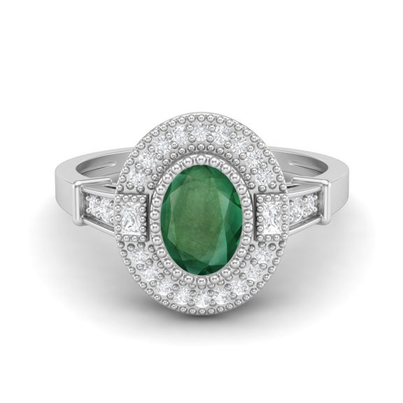 Mooneye 1.48 Ctw Oval Shape Emerald 925 Sterling Silver Solitaire Halo Women Bridal Ring