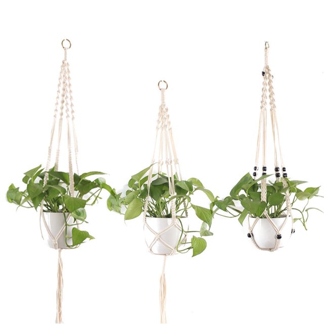 3 macetas de macramé colgantes con cuerda anudada para balcón, patio, jardín, decoración