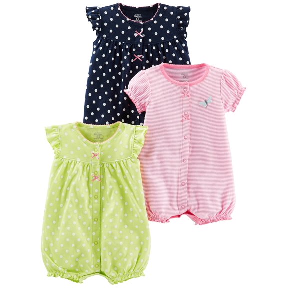 Romper Simple Joys de Carter's Baby Girls, paquete de 3, 12 meses