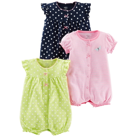 Romper Simple Joys de Carter's Baby Girls, paquete de 3, 0-3 meses