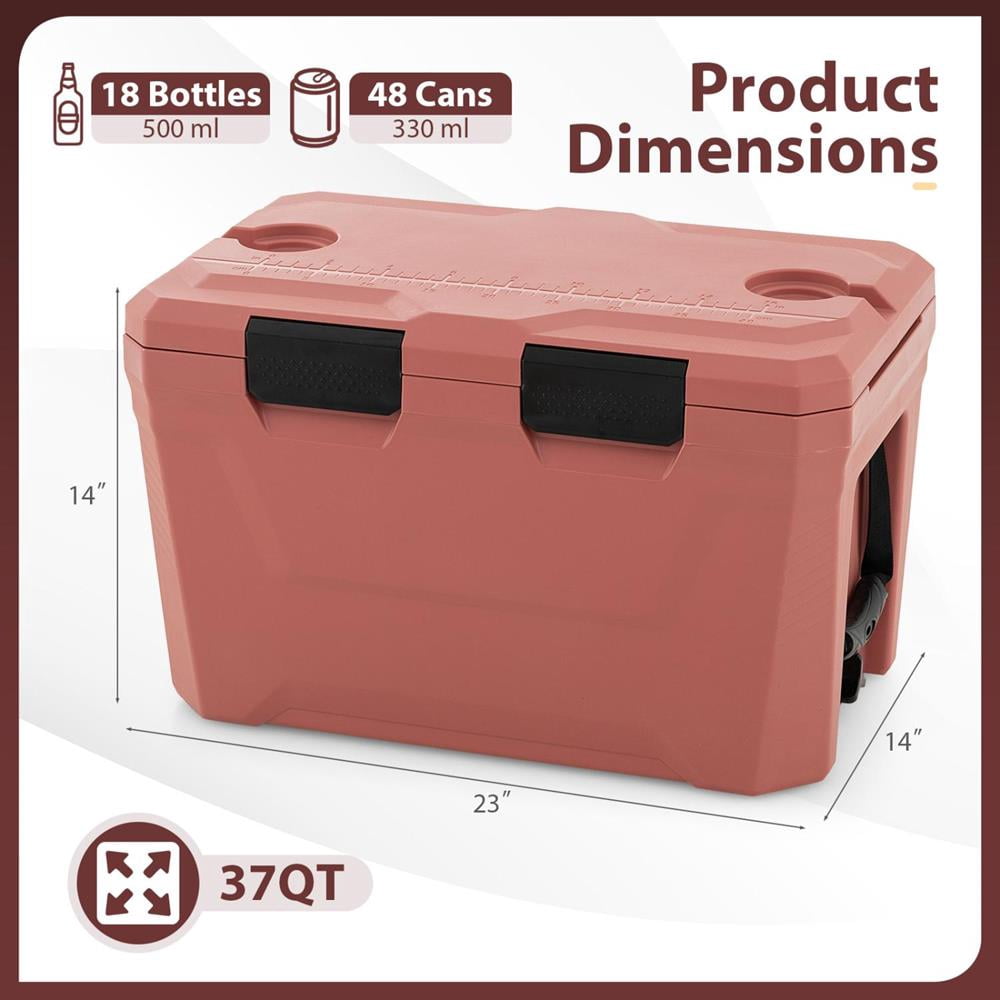 Topcobe Insulated Portable Cooler Hard Shell Ice Chest with 2 Cup Holders Bottle Opener and Drain Plug, Portable Water Cooler, Cooler with Wheels-Pink