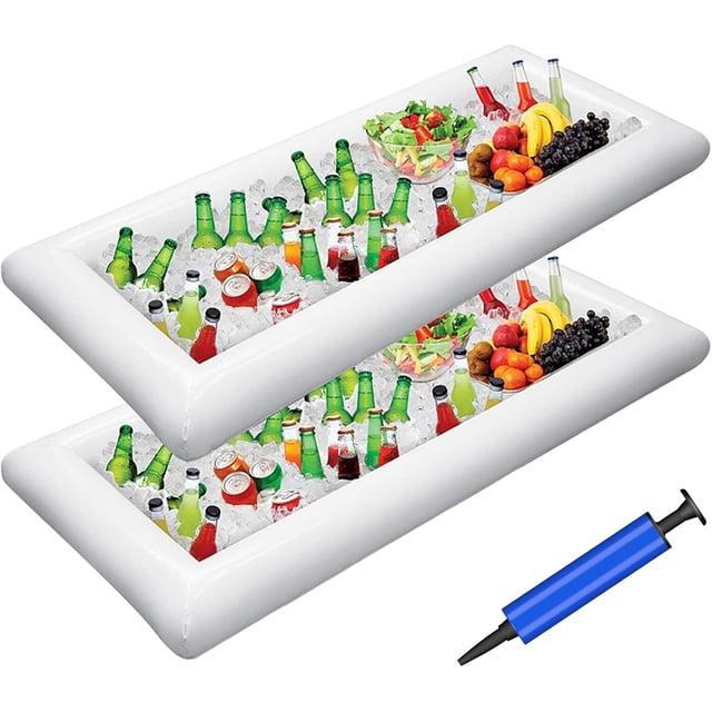 Mistayd 3 Pcs Bars de Service Gonflables Buffet de Glace Plateaux de Service Salade Support de Nourriture Boisson Refroidisseur Conteneurs Intérieur Extérieur Barbecue Pique-Nique Piscine Fournitures Luau Refroidisseur avec Bouchon de Vidange