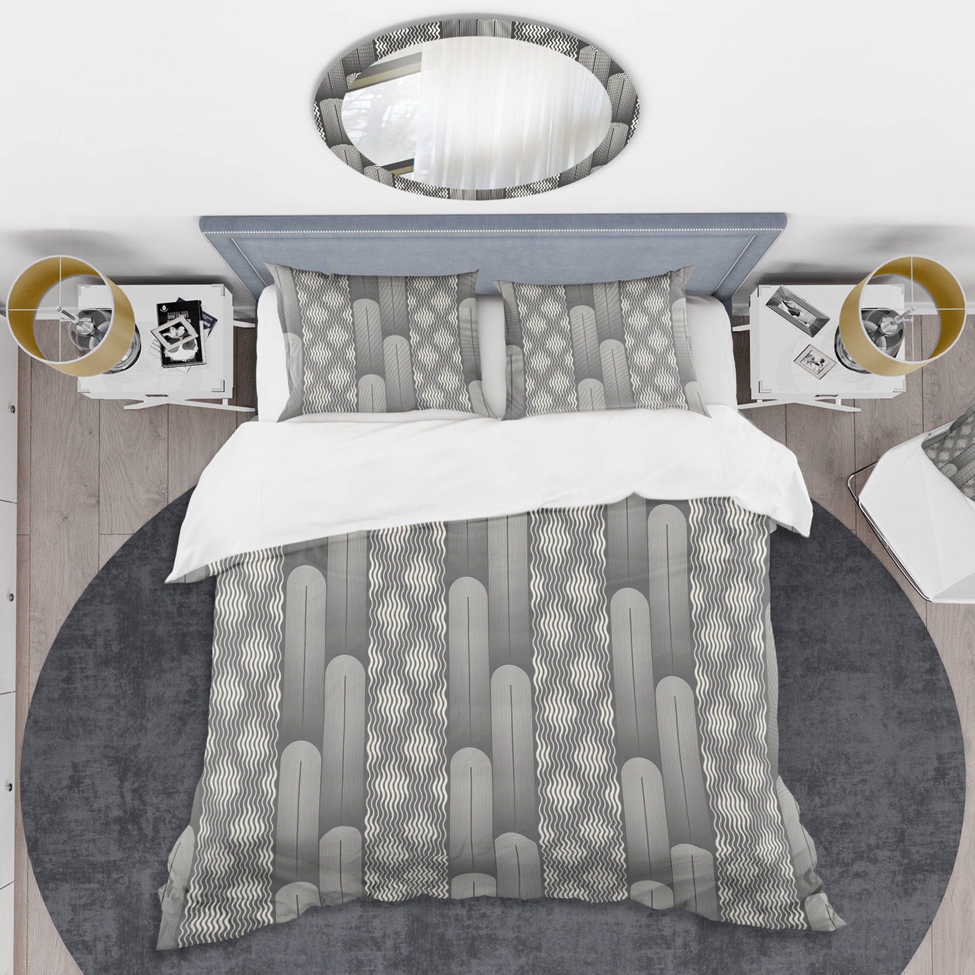 Designart 'Mimimal Black And White Design II' Mid-Century Modern Duvet Cover Set