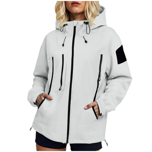 GEWSEY Women Military Anorak Jackets Lightweight Zip Up Utility Cargo Coats Casual Long Sleeve Snap Buttons Safari Outwear (White, XXL)