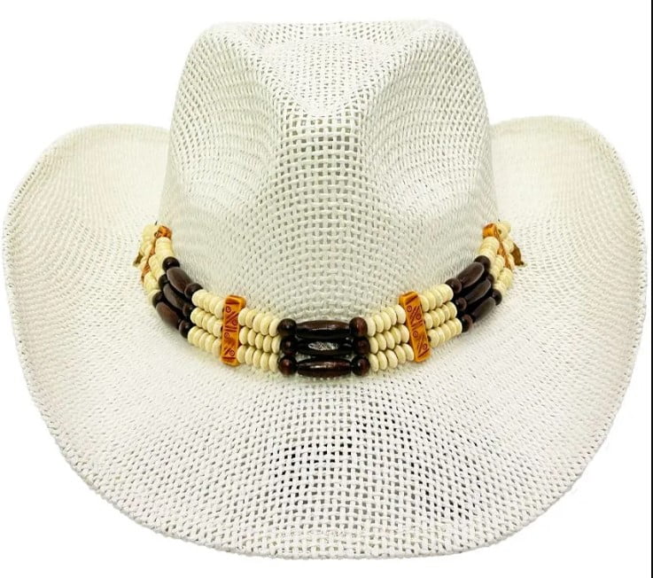 WHITE Tea Stain COWBOY Paper Straw Summer HAT Beach WOMEN  display picture 1