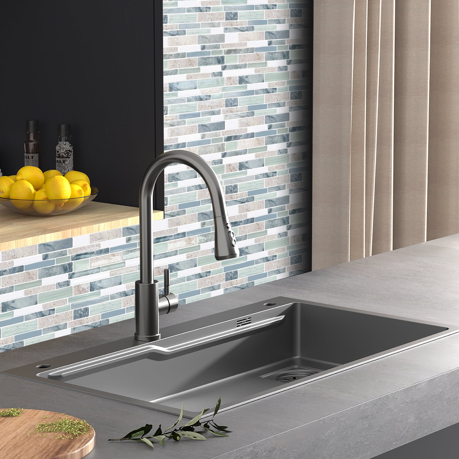 DEWOO 10-Sheet Peel and Stick Kitchen Backsplash Tiles, 12"x12" Self-Adhesive Marble Multicolor Wall Tiles for Kitchen and Bathroom(Multicolor Marble)