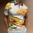 thumbnail image 2 of Sunflower Flowers on Old Fashioned Letters Romantic Men Zipper T-shirt Summer Casual Short Sleeve T-shirt Top, 2 of 7