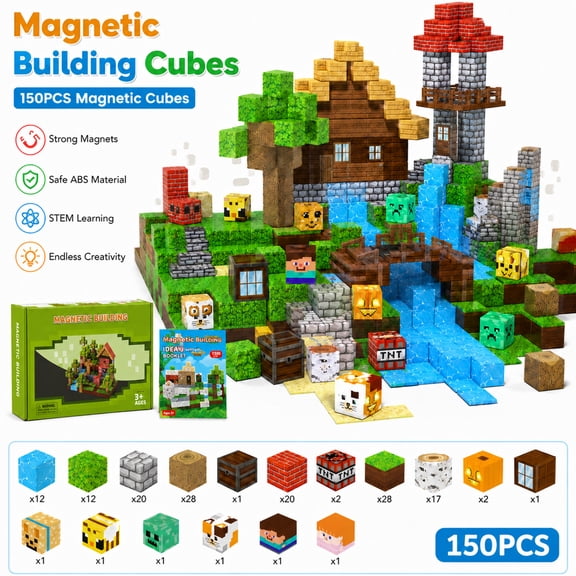 150PCS Magnetic Building Blocks, STEM Montessori Sensory Toys for 3 - 8 Year Old Boys & Girls birthdays, Christmas, Children's Day