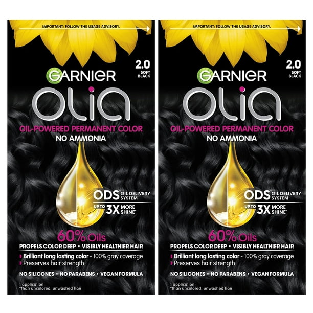 Color de cabello Garnier Olia Ammonia-Free 2.0 Soft Black, paquete de 2