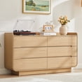 thumbnail image 6 of Wirrytor 6-Drawer Natural Wood Dresser Chest, Modern Curved Edge Storage Organizer With Anti-Tipping Design, Large Capacity Closet Cabinet For Bedroom Hallway Living Room Nursery, 6 of 9