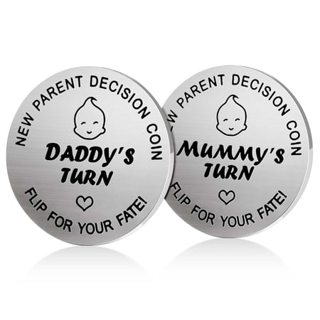 New Parents Decision Coin Kucheed New Baby Gift Pregnancy Gift for First Time Mom Dad New Dad Mum Gift First Mothers Fathers Day Christmas Birthday Gift Mommy Daddy Turn Double-Sided Coin