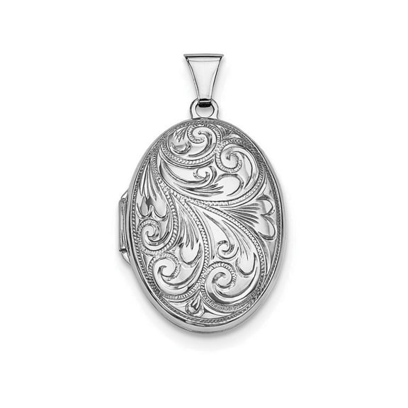Primal Silver Sterling Silver Rhodium Plated Scroll Oval Locket Necklace