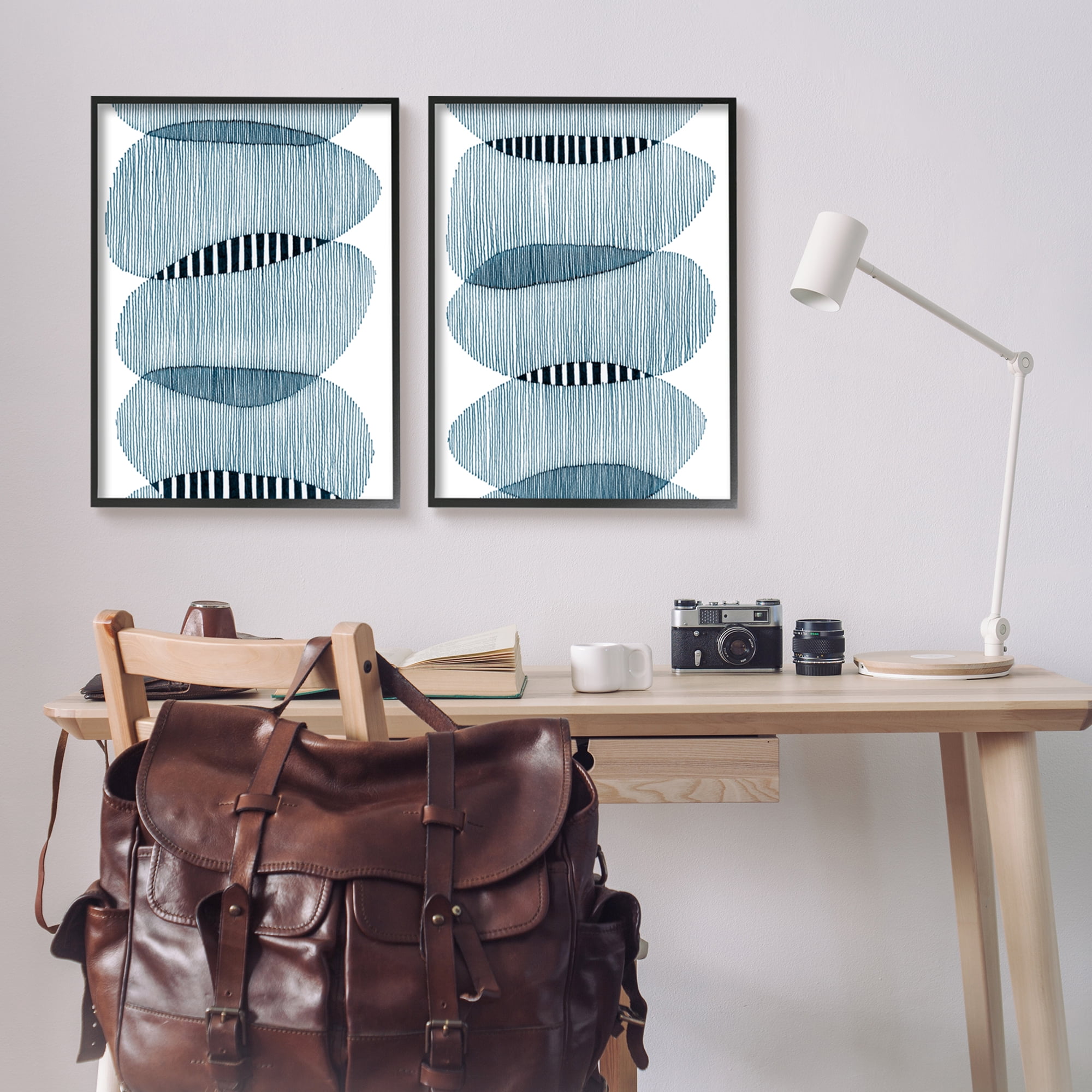 Stupell Industries Overlapping Circles Abstraction Abstract Painting Black Framed Art Print Wall Art, 24 x 30, Set of 2