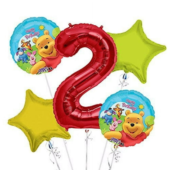 Winnie the Pooh Balloon Bouquet 2nd Birthday 5 pcs - Party Supplies