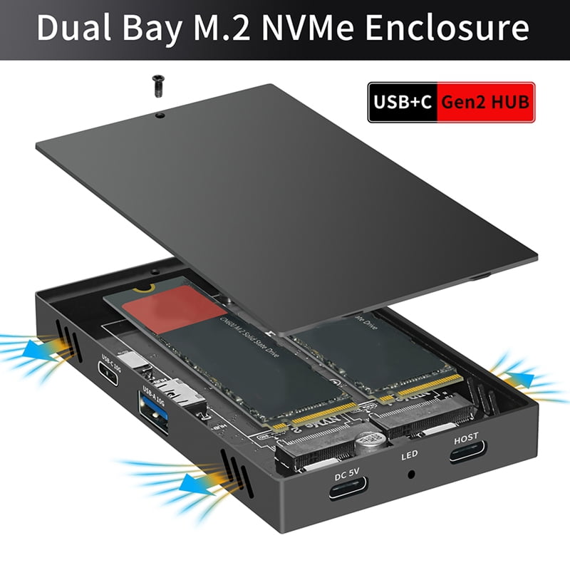 M.2 NVMe SSD Docking Station 10Gbps, Dual-Bay Aluminum Hard Drive Case for PC and Laptop
