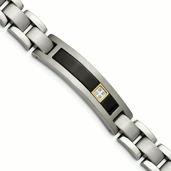 Titanium/14K Polished/Brushed w/Black Onyx 0.05ct. tw dia 8in Bracelet