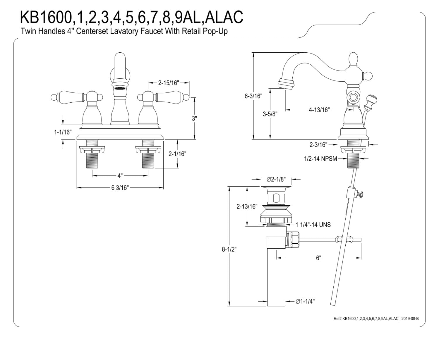Kingston Brass KB160ALAC Heritage 4 in. Centerset Bathroom Faucet, Antique Copper