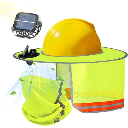 1 Set Solar Fan Hard Hat Sun Shade with Face Shield Outdoor Fishing Hat Sun Visor for Men Women Construction Work Accessories Full Brim Mesh Sunshade with Reflective Strip
