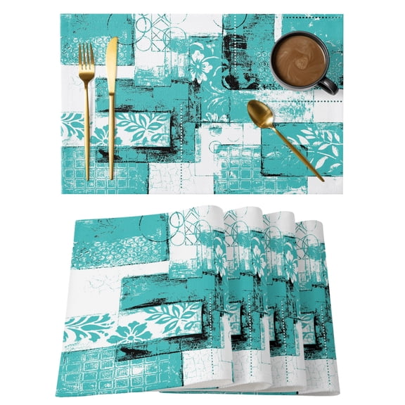 Turquoise Pink Placemats Set of 4 Modern Abstract Art Botanical Place Mats Indoor Wipeable Table Mats Washable Cloth Dining Table Placemats for Kitchen Holiday Party Home Decor 13x19 Inch
