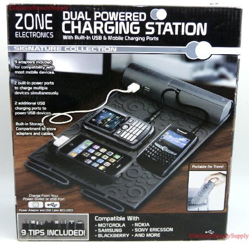 ZONE ELECTRONICS Dual Powered Mobile USB Charging Station With Adapters ZONE ELECTRONICS Dual Powered Mobile USB Charging Station With Adapters
