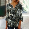 thumbnail image 2 of CYMMPU Spring Tops Button V Neck Flare Sleeve Fall Fashion Shirts Flower Pattern Blouses for Women Dressy Casual 3/4 Sleeve Tunic Tops Loose Fit Empire Waist A Line T-Shirts Multicolor XL, 2 of 5