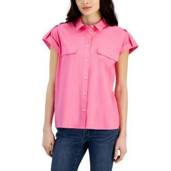 Nautica Jeans Womens Cap-Sleeve Cotton Util Sangria Sunset XL